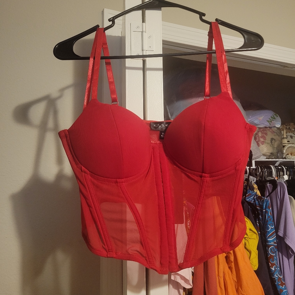 Red Bustier Top mesh Corset